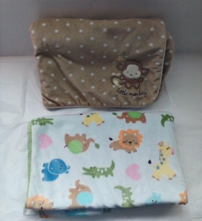 Lot Of 2 Baby Blankets Carters Monkey Just Born Animals