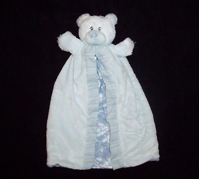 Russ Berrie Blue Teddy Bear Baby Blanket Minky Dot Stripe Puppet Security Lovey
