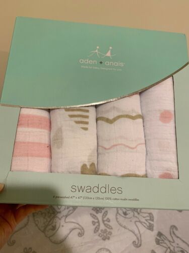 NEW! AIDEN + ANAIS COTTON MUSLIN SWADDLING BLANKETS -Set Of 4- White/Pink/Gold!!