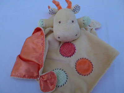 Carter's Yellow & Orange Hippo Baby Security Blanket Blankie Banky Rattle Toy