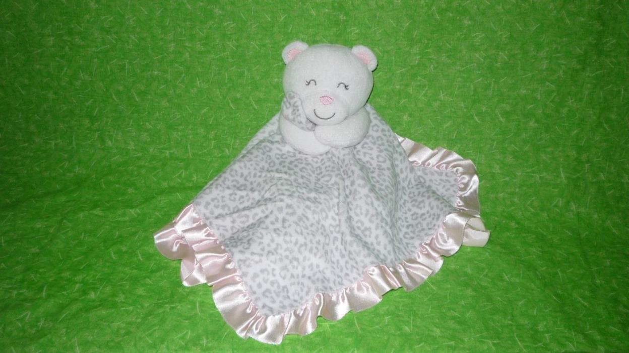 Carters White Teddy Bear Pink Ruffle Gray Cheetah Rattle Lovey Security Blanket