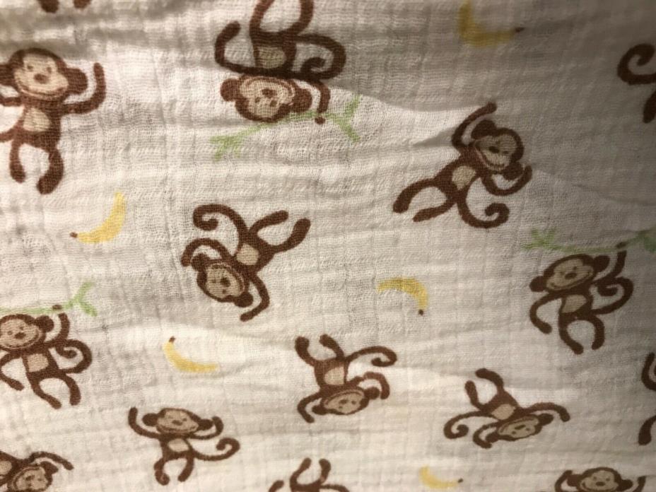 Swaddle Me Summer Infant 100% Cotton Muslin Blanket Monkey Print White EUC