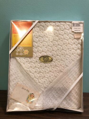 Vintage Baby Shawl Blanket Throw Knit 40 x 40 White Raschel Toddletime Jcpenney