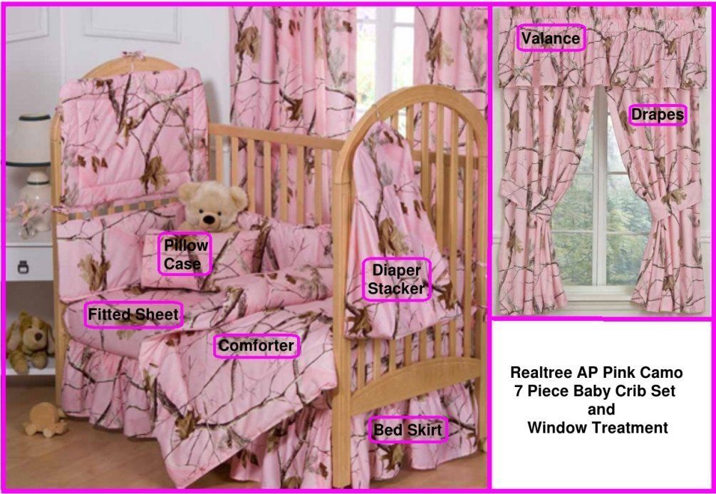 Realtree AP All Purpose Pink Camo 7 Pc Baby Crib & Window Treatment Set