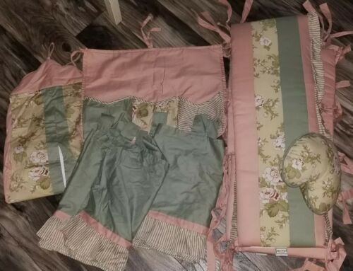 Sweet Jojo Designs Baby Girls Pink Green Floral 6pc Crib Bedding Set
