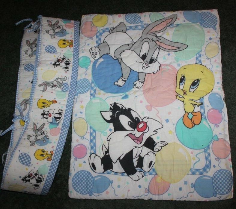 Vintage Baby Looney Tunes Balloon Nursery Crib Blanket Quilt Bumper Pads Bedding