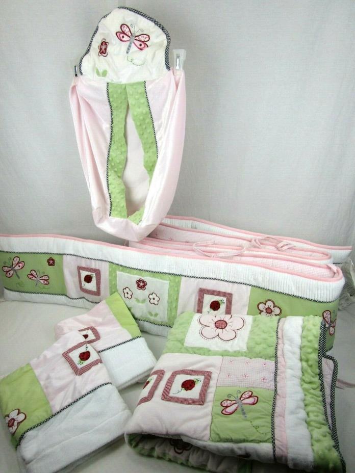 Kidsline Nursery 4 Pc Bed Set Comforter Curtains Bumper Pad Pink Green Insects