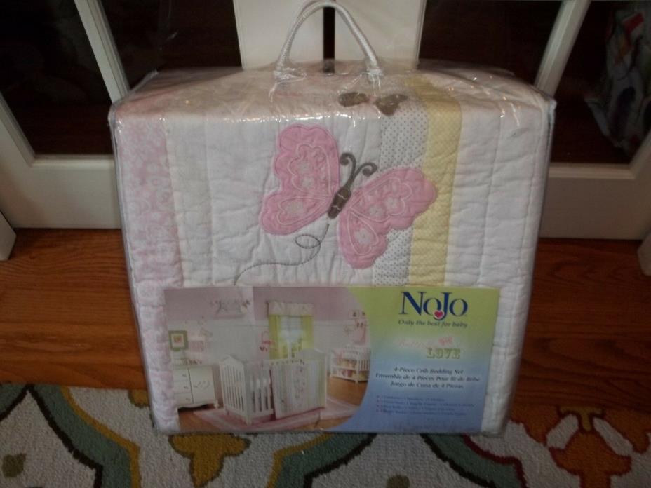 NIP Nojo Butterfly Love Collection Pink yellow White 4pc Crib Bedding Set