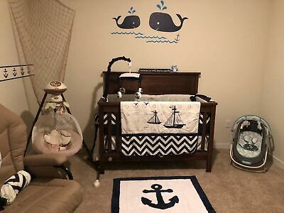 Sweet Jojo Designs Anchors Away Nautical Navy and White Accent Floo... BRAND NEW