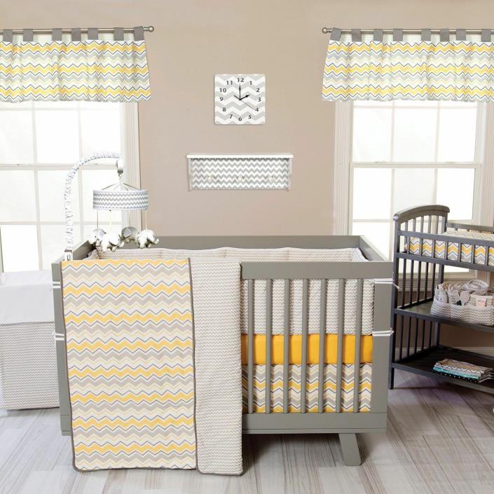NIP Trend Lab Buttercup Zigzag Yellow/Gray/White 4pc Crib Bedding Set