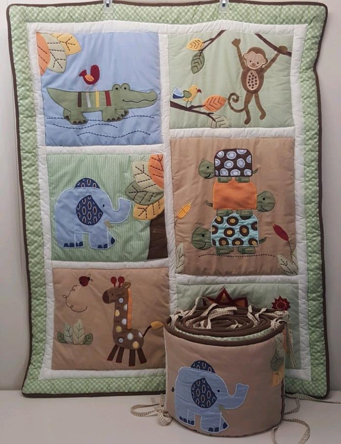 Tiddliwinks Nursery Baby Bedding Set Blanket Bumper Pads 2 Pc Jungle Animals