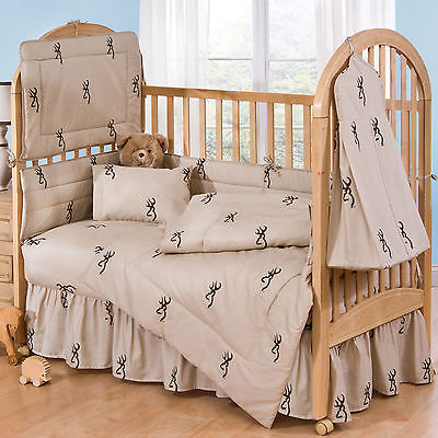Browning Buckmark Tan & Brown Baby Crib Set 3 Pc Bedding