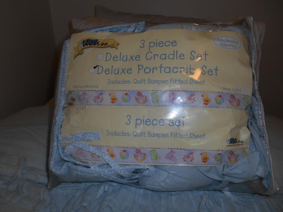 KIDS LINE* 3 Pc. DELUXE PORTACRIB SET Quilt, Bumper Pad, Fitted Sheet MOON STARS