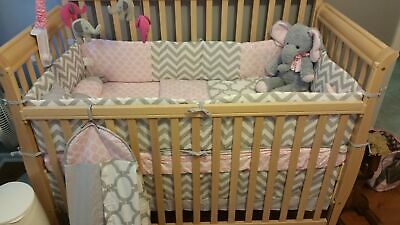 GEENNY Boutique Baby 13 Piece Crib Bedding Set, Salmon Pink/Gray Ch... BRAND NEW