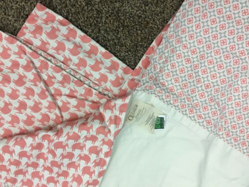 Q Collection Junior Baby Crib Skirt Bedding Pink Elephants Gray Organic Cotton