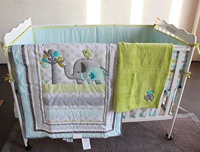 Blue Elephant 8pcs crib set Baby Bedding Girl Boy Nursery Bumper with blanket