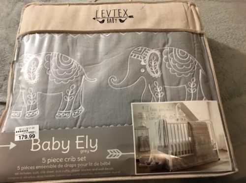 New Levtex Baby Ely Grey 5 Piece Crib Bedding Set Unisex Infant Nursery Boy Girl