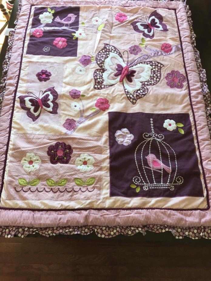 Lambs And Ivy Plum Purple pink Butterfly Bird Crib Bedding Set