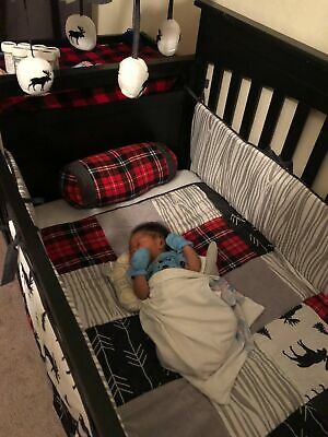 Sweet Jojo Designs Grey, Black and Red Woodland Plaid and Moose Mus... BRAND NEW