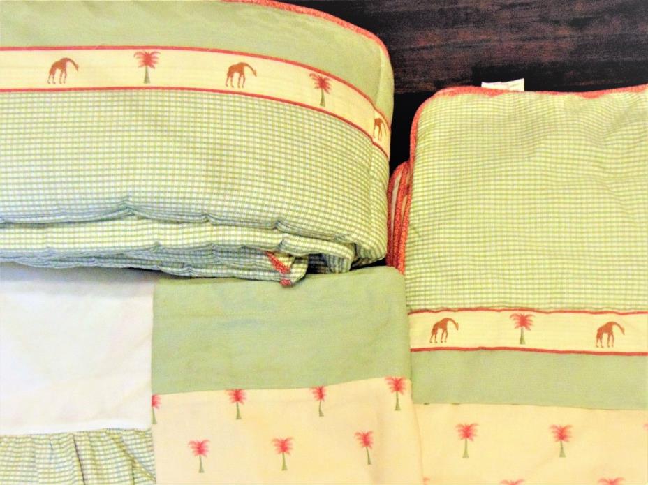 4 Pc Set Lambs & Ivy Yellow & Green Checkered Crib Bedding Set – Giraffes, Palm
