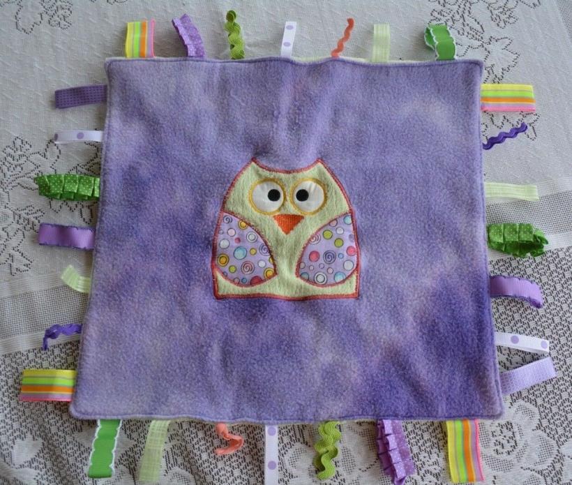 Purple Tye Dye Green Owl Tags Lovey Security Baby Blanket Nunu Minky 12