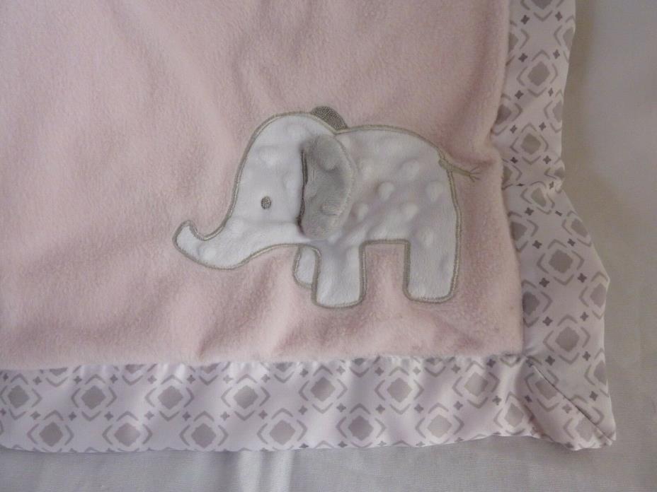 Wendy Bellissimo Pink Gray Elephant Baby Blanket 30 X 40 satin trim