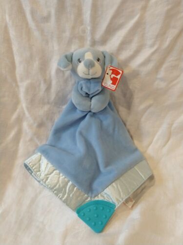 Gund Blue Puppy Dog Security Blanket Teether, Velour Satin, Lovey Toy, New