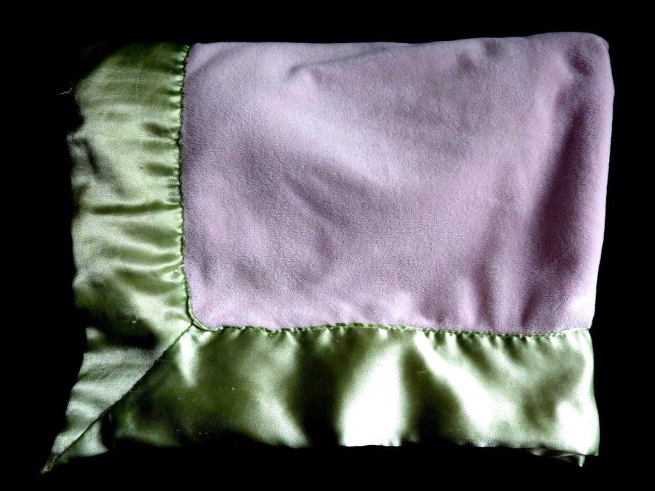Carters Pink Plush Baby Blanket with Green Satin Trim Lovey