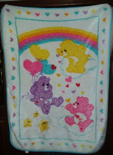 Carebear Soft Plush Baby Blanket Care Bears White Pink Blue Love Share Funshine