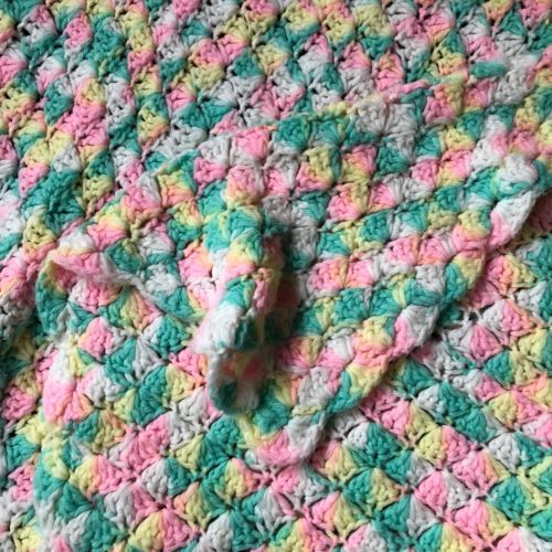 Hand Made Crocheted Blanket Afghan Multicolored Pastel Knit Lap Chair Throw