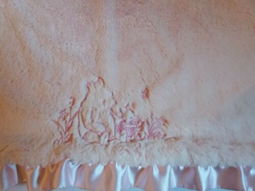 Disney Classic Pooh Piglet Pink Embroidered Baby Blanket Faux Fur Satin Ruffle