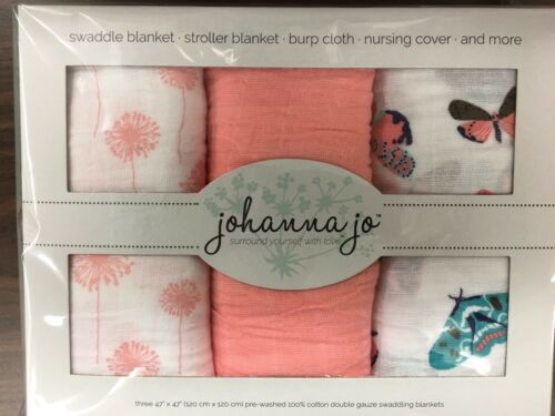 Double Gauze Swaddle Blankets - 3 Pack - Johanna Jo by Embrace - 100% Cotton