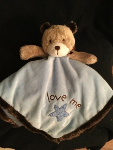Carters Teddy Bear Security Blanket Baby Lovey Love Me Blue Star Brown