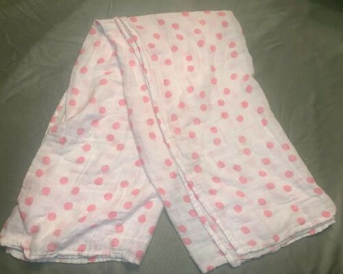 BABY Infant MUSLIN SWADDLE BLANKET White Pink Polka Dot Print