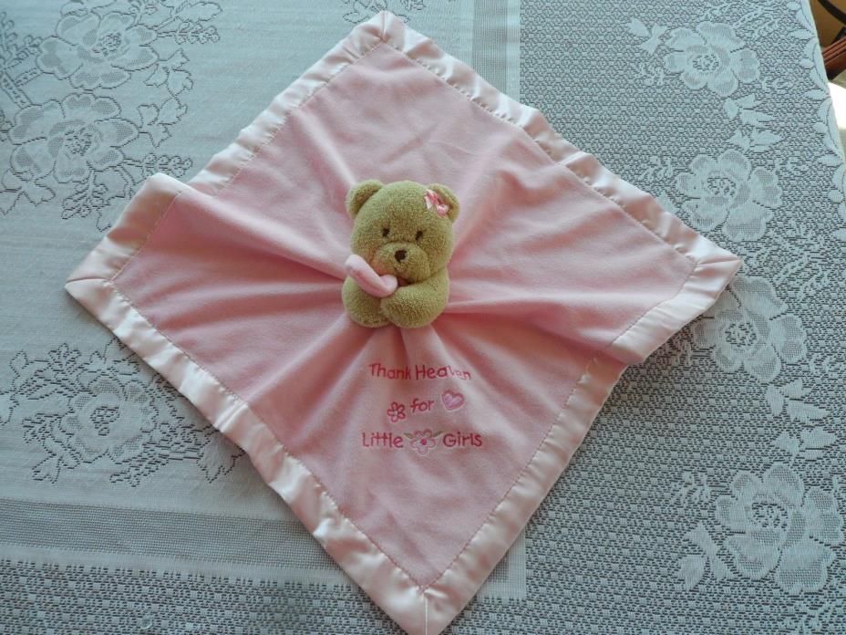 Okie Dokie Teddy Bear Girls Minky Pink Baby Blanket Satin Lovey Security Nunu