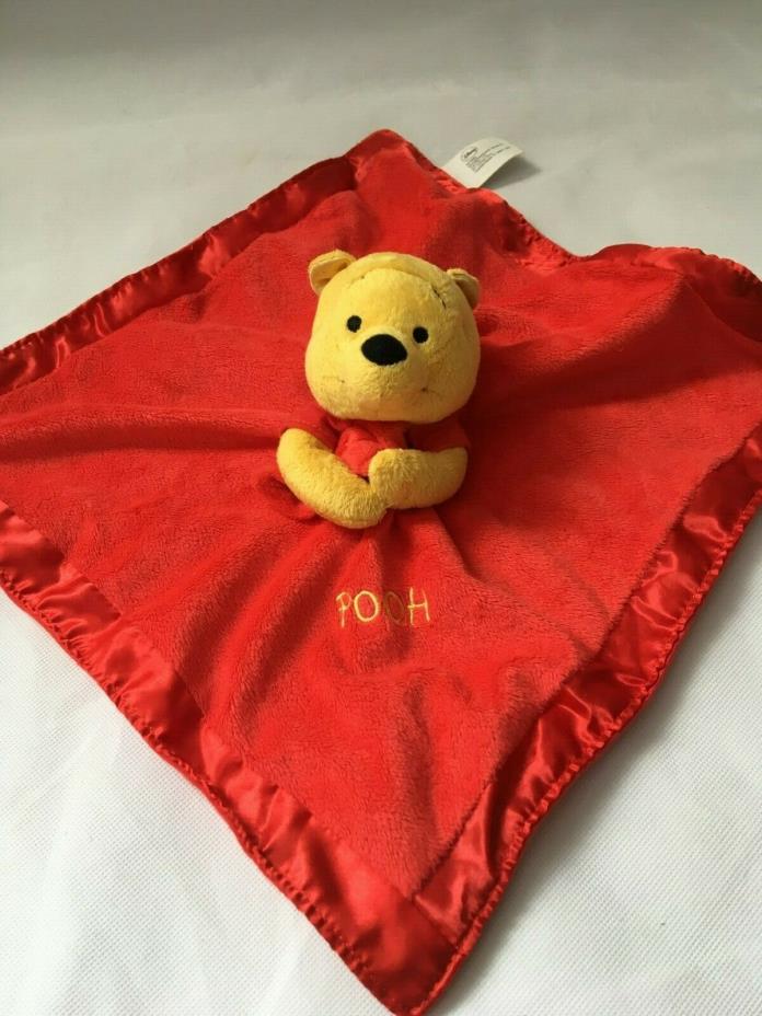 Disney Baby Pooh Lovey Plush Winnie the Pooh Red Security Blanket Rattle Satin