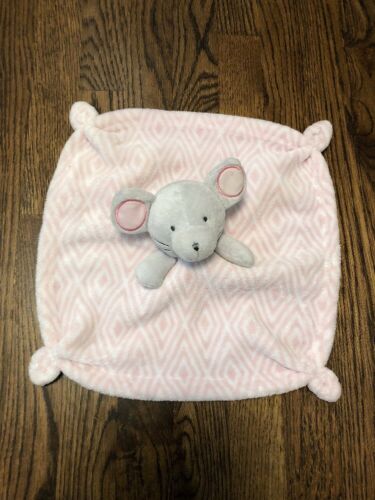 S L Home Gray Mouse Pink Lovey Knotted Corners Geometric Design Security Blanket