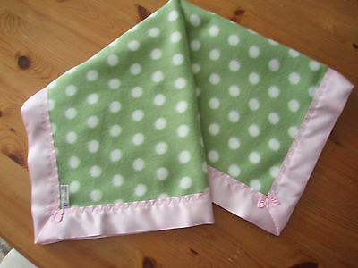 Handmade Baby bedding Pink Satin Binding on a Green Spotted fleece-Crib-Pram etc