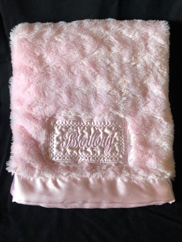 NoJo Pink Fluffy Swirl w Satin Baby Patch Edge & Backing Baby Girl Blanket VGUC