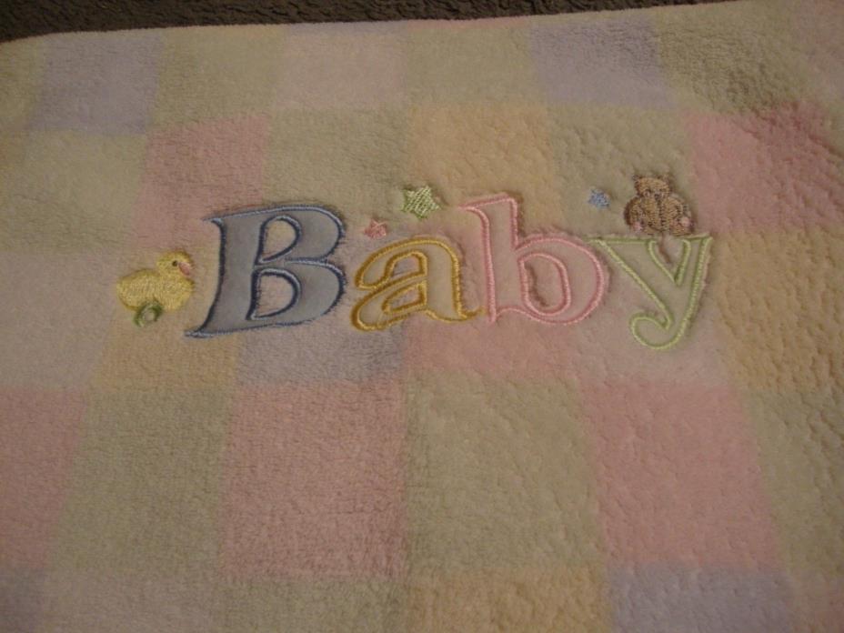 BABY Connection Infant Blanket Pink Green Yellow Blue Squares Duck Bear      179
