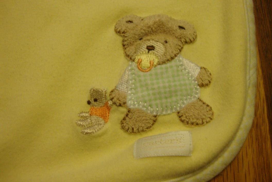 CARTERS Infant Yellow 100% Cotton Receiving Blanket~ Reversible ~Teddy Bear  167