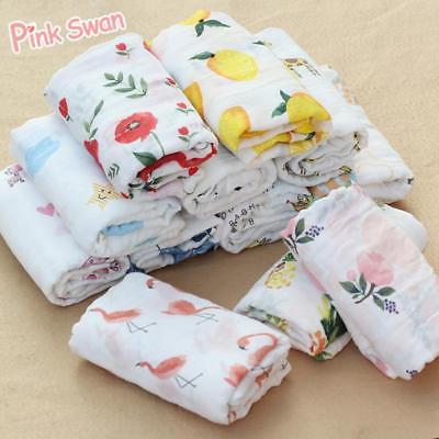 PINK SWAN 100%Cotton Flamingo Rose fruits Print Muslin Swaddle / Blanket