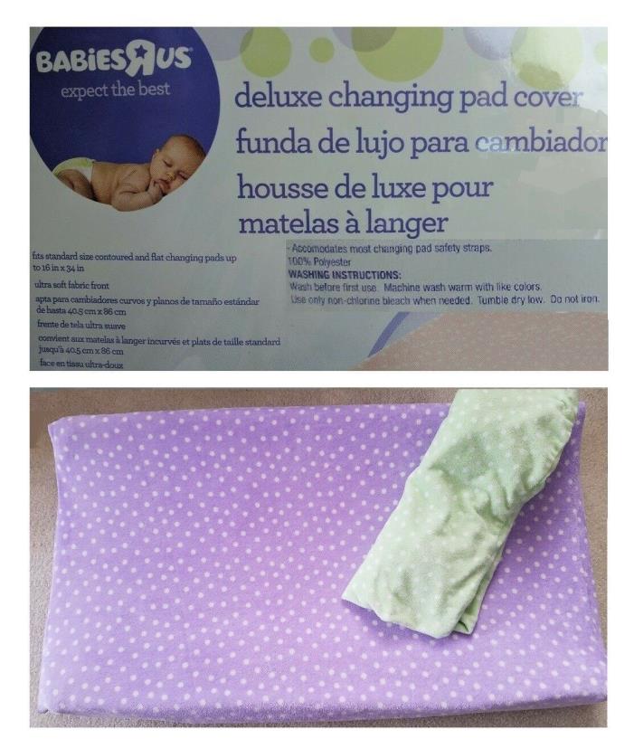 2 Babies R Us Deluxe Changing Pad Cover - Polka Dot 16 x 34 Fleece Purple Green