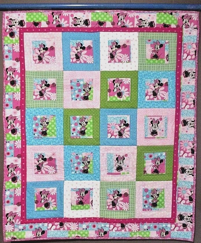 New! Handmade Baby Quilt Crib Blanket - Minnie Mouse Disney Pink - 38