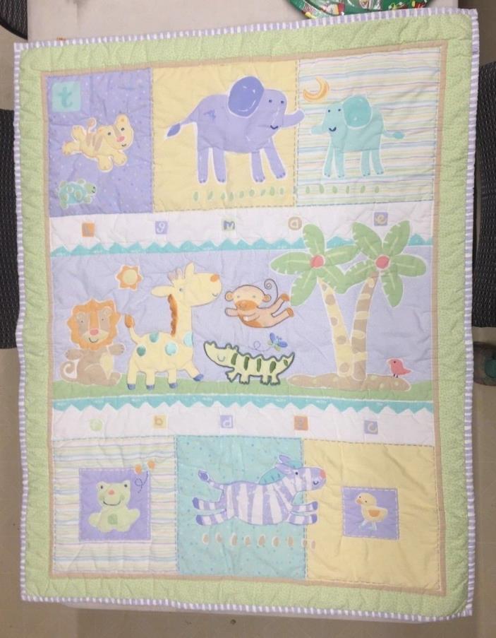 Baby Jungle Animals Nursery Quilt Light Blue Mint Lots of Baby Animals Pastel