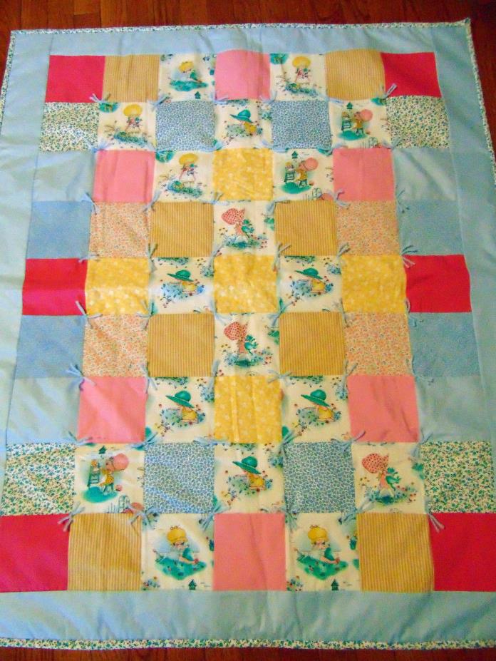 ~HANDMADE BABY GIRL QUILT MULTI COLOR BABY GIRL PATCHWORK CRIB BLANKET THROW