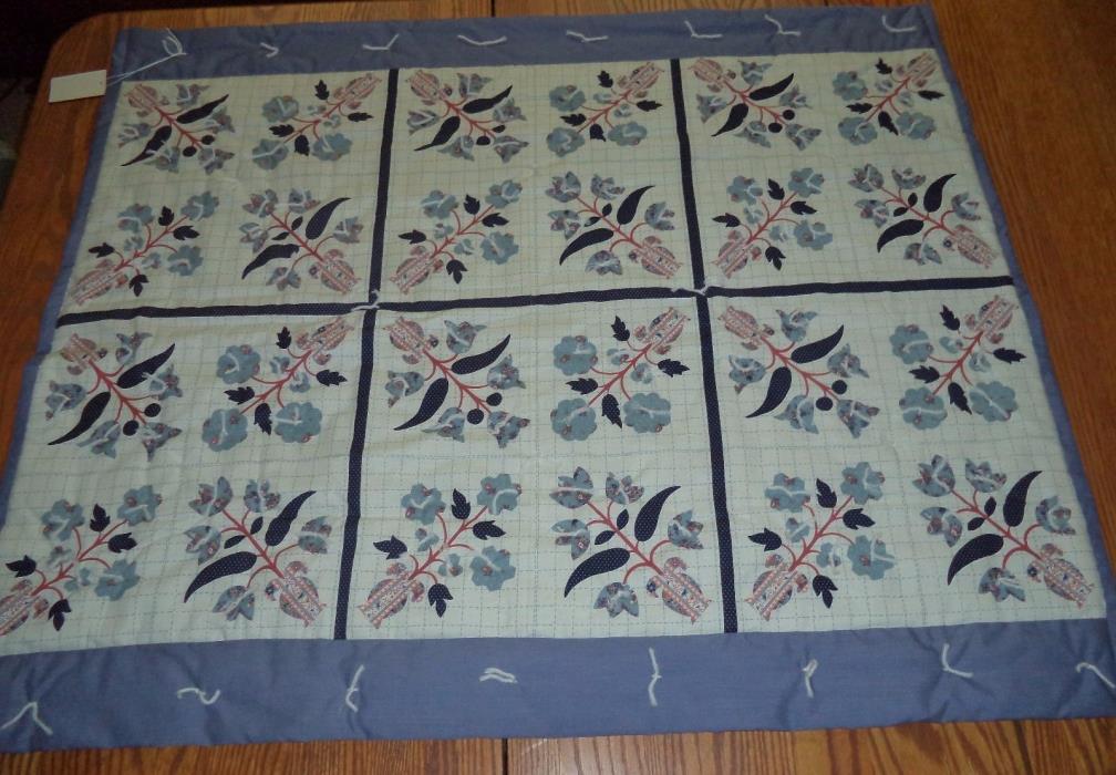 HANDMADE BABY QUILT * BLUE FLORAL PRINT *  HAND HEMMED ** BONUS FREE BIB