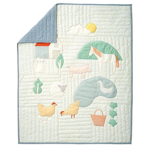 NWT Land of Nod Farm Animal Baby Crib Quilt Pastel FREE SHIP