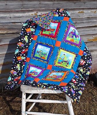 Handmade Monster Trucks Colorful Baby Patchwork Quilt Cotton Blanket Unique NEW