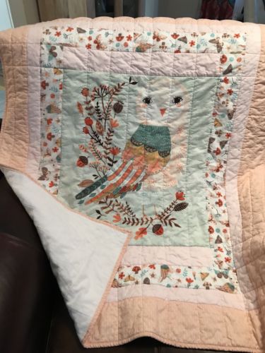 Handmade Owl Themed Crib Quilt, 100% Cotton With Soft Flannel Backing.
